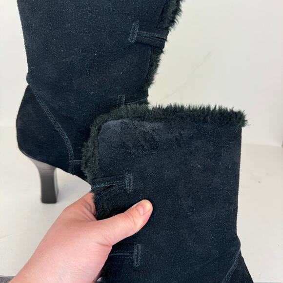 COLIN STUART | Black Suede Faux Fur Heel Ankle Boots | Women's 8.5 - Picture 12 of 12
